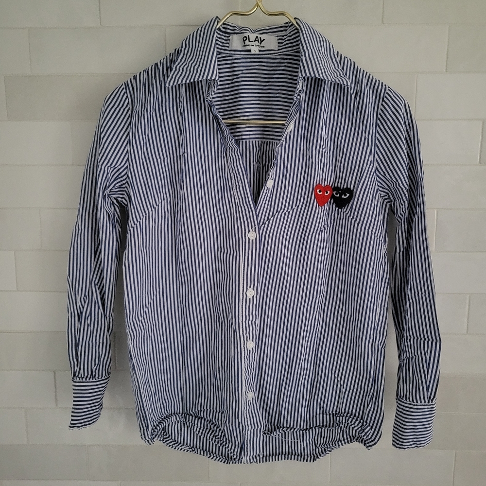 Comme Des Garçons Play Embroidered Logo Striped Button-Up Shirt 100% Cotton S
